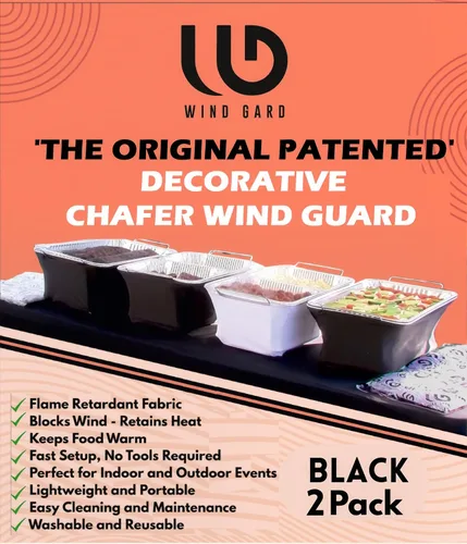 Vista 13 de The Original Patented' - Protector contra el viento para bufés, catering, cubierta para calentador de alimentos, poliéster ignífugo, lavable, Negro