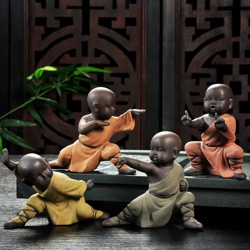 Vista 5 de Kingzhuo Estatuilla de Buda en miniatura de cerámica, pequeña y linda estatua de Buda, figura de monje, manualidades creativas para bebés, adornos