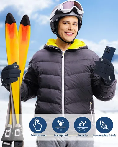 Vista 6 de JaGely 4 pares de guantes de invierno para hombres y mujeres, guantes de nieve impermeables, guantes cálidos para pantalla táctil, guantes