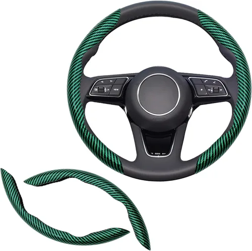 Vista 8 de 2 fundas de volante de fibra de carbono de ajuste universal, antideslizantes, protector segmentado para volante, accesorios interiores de automóvil