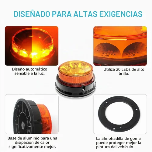 Vista 2 de Agrieyes Clase I Gran Luz de Baliza LED de 6.6 Pulgadas, 80W, Luces de Advertencia y Precaución Automáticas Sensibles a la Luz, Luces Ámbar2