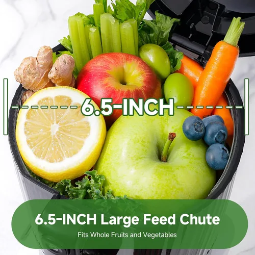 Vista 3 de Máquinas exprimidoras 3 en 1 de prensa en frío con canal de alimentación grande de 6.5 pulgadas para frutas y verduras enteras, gran capacidad
