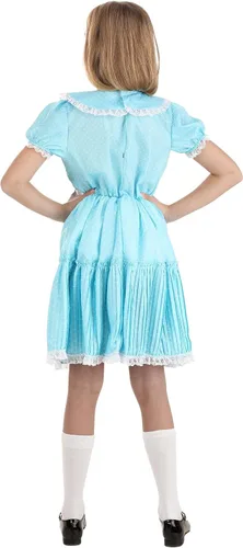 Vista 2 de Fun Costumes Deluxe Grady Twins Costume Dress for Girls - Creepy Twins Sisters Blue Lolita Dress - Scary Movie Cosplay Outfit