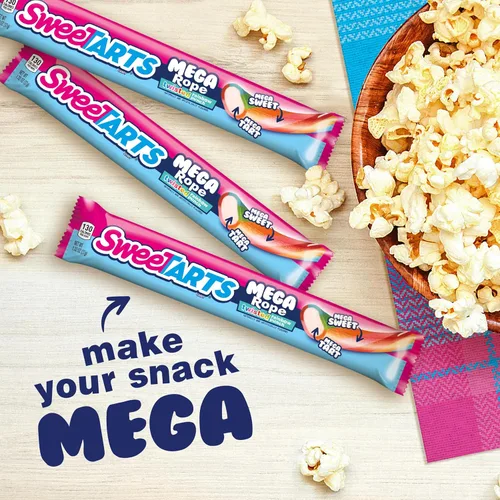 Vista 5 de SweeTARTS Mega Filled Ropes Candy, Twisted Rainbow Punch, Dulce y Ácido, 1.32 oz (Paquete de 24)