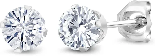 Vista 19 de Gem Stone King Aretes redondos de plata de ley 925 con piedra natal de 0.157 in para mujer