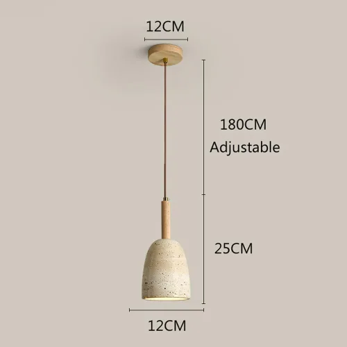 Vista 5 de Vintage Solid Wood Pendant Light Japanese Style Simple Bedside Hanging Lamp Modern Small Yellow Travertine Chandeliers for Kitchen Island Living