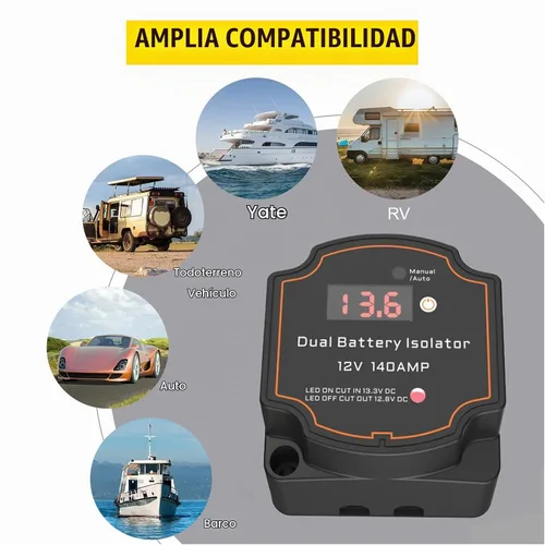 Vista 7 de Kit de aislador de batería dual AULESSE de 3m, aislador de batería de 140Amp, kit de 12V, relé de carga dividida, modos manual/auto, relé VSR