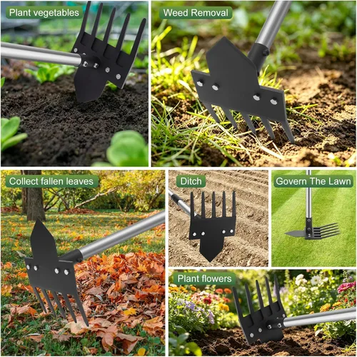 Vista 8 de Herramientas de jardín 2 en 1, herramienta de extracción de malezas de 17-58 pulgadas con mango largo, mango resistente, azada de jardín y rastrillo