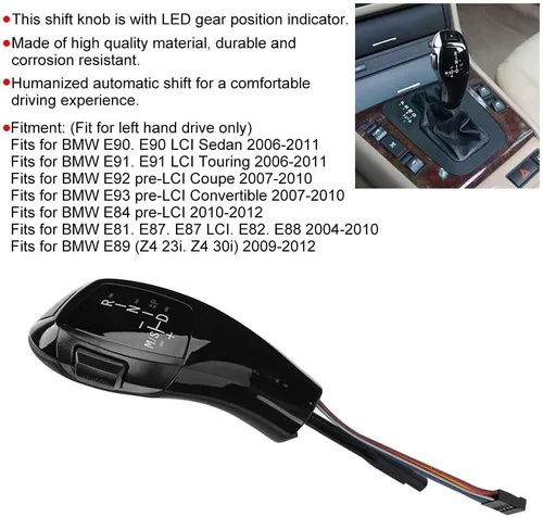 Vista 5 de Akozon Pomo de palanca de cambios F30 LHD LED automático Kit de cambio de cambio de cabeza para E81 E84 E89 E90 E91 E92 E93 (negro azabache)