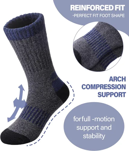 Vista 5 de DOSKONI Calcetines de senderismo de lana merino para niños y niñas, para invierno, cálidos, gruesos, térmicos, calcetines de regalo, 6 pares