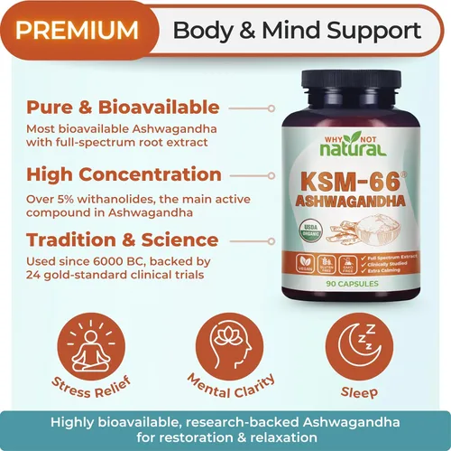 Vista 2 de Why Not Natural Ashwagandha Orgánica KSM 66 Suplementos Cápsulas - KSM66
