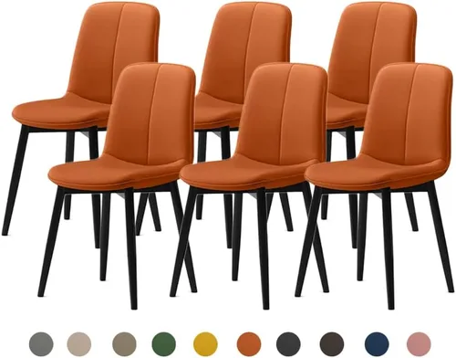 Vista 11 de Juego de sillas de comedor modernas, de piel sintética con asiento tapizado de 1.6 in, patas de acero al carbono de mediados de siglo, silla Beige