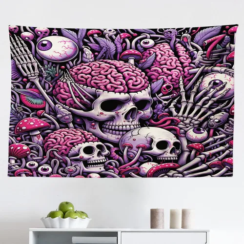 Vista 141 de Ambesonne Tapiz de hongos, atmósfera psicodélica, escena astral estrellada con motivos orientales trippy, decoración de tela para colgar en la pared