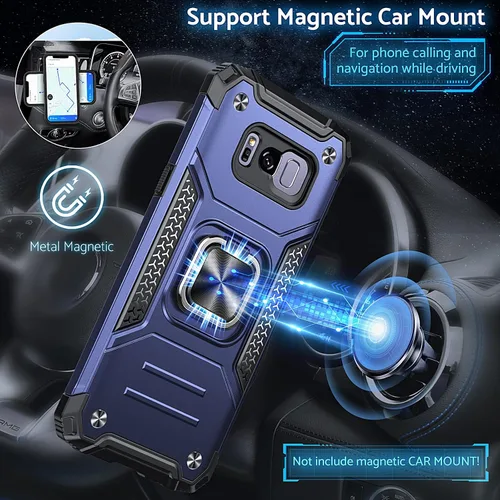 Vista 3 de DASFOND Diseñada para funda Galaxy S8 con soporte, anillo metálico giratorio mejorado de 360°, soporte kickstand de grado militar, resistente a