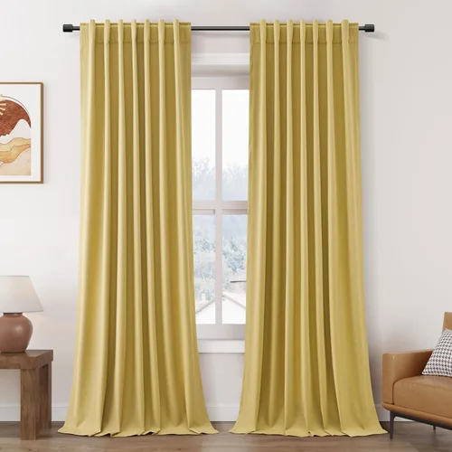 Vista 10 de Nanspring Cortinas de lino 100% opacas para dormitorio, 96 pulgadas de largo, con pestaña trasera, bolsillo para barra, aislamiento térmico, cortina