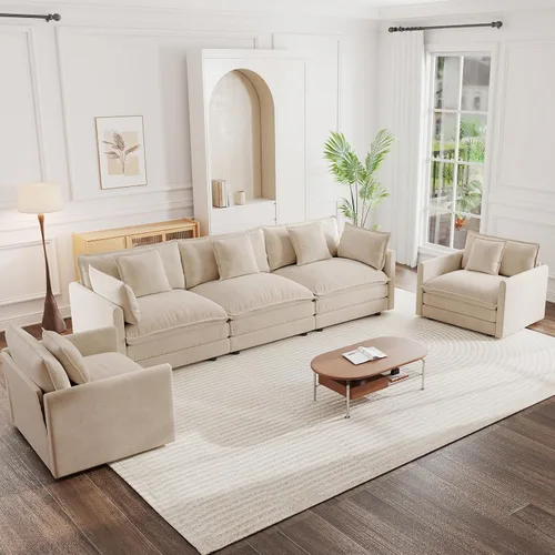 Vista 45 de 76.7" Cloud Couch for Living Room, Deep Seat Loveseat Sofa, Beige Breathable Chenille, 2-Seats Couch for Apartment Small Spaces, Pocket Spring