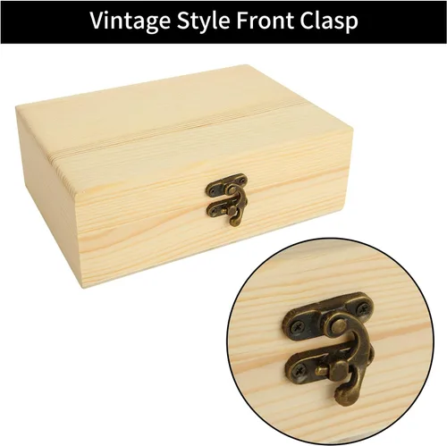 Vista 7 de Acrux7 Paquete de 4 cajas de madera sin terminar, caja de madera sin pintar de 7.2 pulgadas con tapa con bisagras, pequeñas cajas de almacenamiento