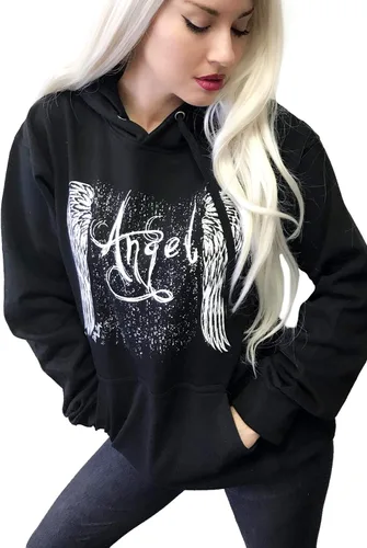 Vista 3 de Sudadera sexy con capucha de rosas de tatuaje con diseño de alas de ángel sexy para mujer