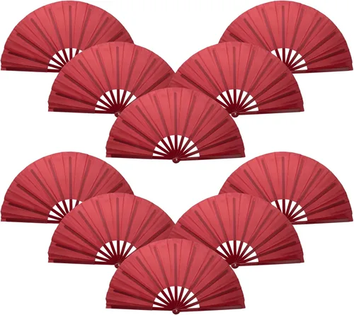 Vista 10 de QIRMIZI Abanico de baile de botas en la línea de tierra, 10 unidades, ventilador plegable grande para Kung Fu chino, baile, festivales de música