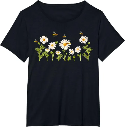 Vista 72 de Marguerites Daisy - Camiseta de verano con margaritas de jardín de flores, Negro, S