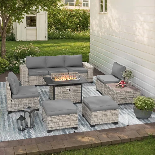 Vista 9 de Muebles de patio al aire libre conjunto PE mimbre ratán al aire libre sofá seccional Gris