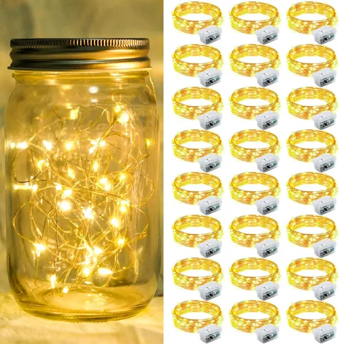 Vista 43 de Paquete de 6 luces de hadas a pilas con temporizador remoto, 8 modos de iluminación, 7 pies, 20 luces LED impermeables para Halloween, Navidad
