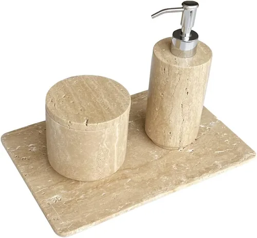 Vista 3 de Bandeja de travertino beige de mármol natural, bandeja de queso de repostería, plato de café de postre, losa de mármol suave de doble cara