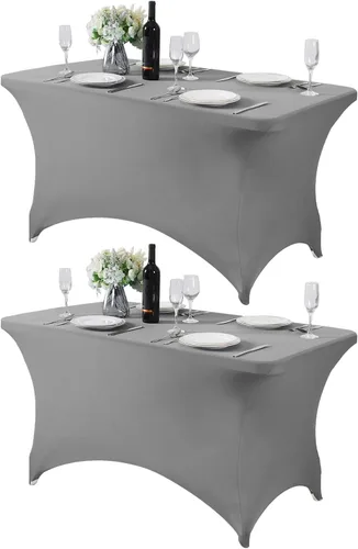 Vista 158 de Mantel de elastano para mesa de 6, 4 o 8 pies, universal, ajustable, para fiestas, banquetes, bodas y eventos, color verde manzana