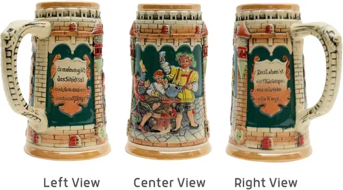Vista 4 de Essence of Europe Gifts 0.6 litros OktoberfestHaus Beer Stein German Saying Das Leben Ist Ein Wurfelspiel Wir Wurfeln All Tage