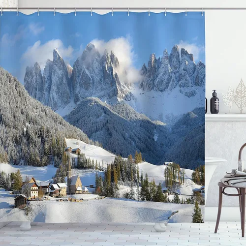 Vista 11 de Ambesonne Decor Collection, juego de cortina con ganchos para regadera Amarillo y marrón