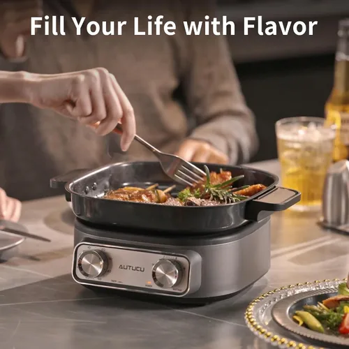 Vista 6 de N74SNA - Juego de vaporizador de parrilla eléctrica multicocción de 2.5 cuartos de galón, antiadherente, sin PFOA, para carne, sopa, arroz frito