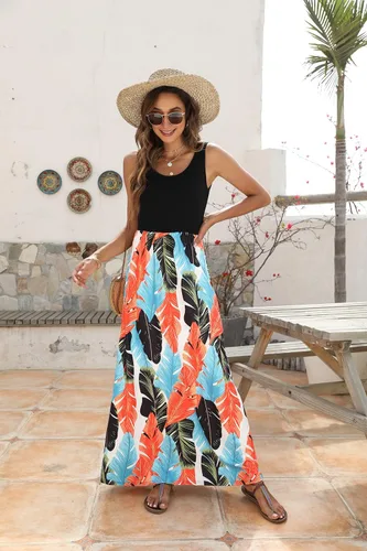 Vista 3 de BLUETIME - Vestido largo de verano, sin mangas, con estampado floral, estilo bohemio, para mujer (S-3XL)
