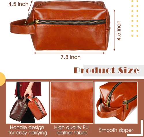 Vista 2 de Hillban 10 piezas de regalo de padrinos de boda bolsa de aseo de cuero para hombre, kit de afeitado de viaje, bolsa de baño, maquillaje, suministros