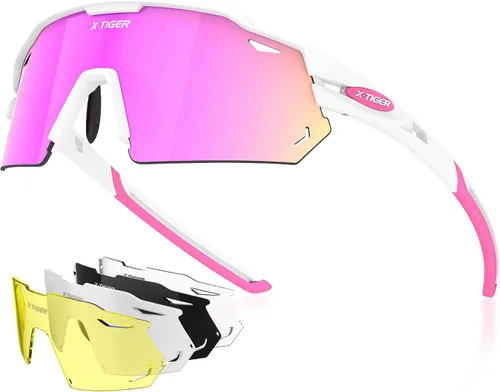 Vista 11 de X-TIGER Gafas de ciclismo polarizadas con 5 lentes intercambiables, MTB para ciclismo, béisbol, carrera, lentes deportivos para hombres y mujeres