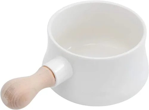 Vista 9 de qiuqiu Olla de leche esmaltada con mango de madera antiadherente de cerámica mini olla calentador de mantequilla sartén vaporera para sopa Rosa