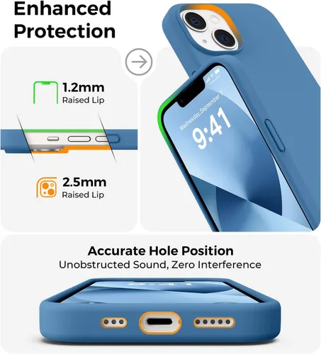 Vista 6 de AOTESIER Funda compatible con iPhone 13, [Serie Slim de silicona] Funda protectora de cuerpo completo a prueba de golpes con forro de microfibra