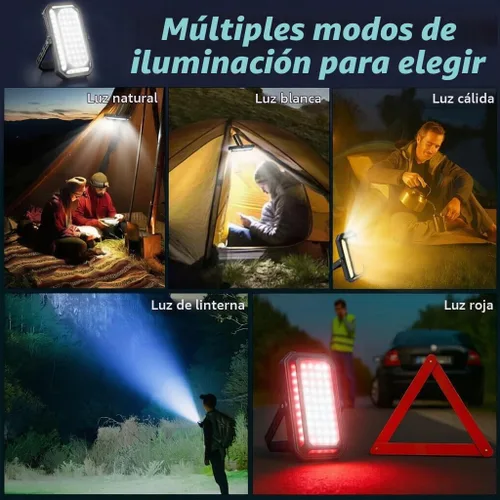 Vista 4 de Linterna LED de camping, luces de camping recargables de 10000mAh, alto lúmen, pantalla LCD digital, 12 modos de luz, luces de tienda de campaña