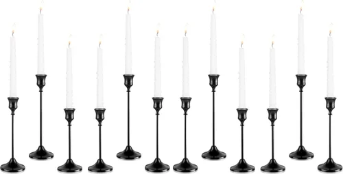 Vista 7 de Portavelas, 6 piezas de portavelas cónicos de metal, portavelas negros para candelabros, portavelas para boda, chimenea, mantel, regalo