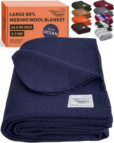 Vista 12 de Woolly Mammoth Woolen Company Manta de Lana - 66 x 90 pulgadas, Corteza, 80% Lana Merino - Mantas de Campamento para Clima Frío - Durabilidad