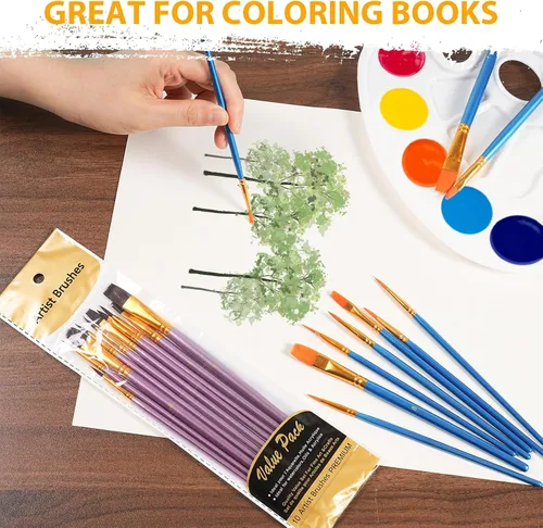 Vista 5 de Juego de 72 pinceles de pintura, 60 pinceles de pintura con 12 paletas para niños o adultos para crear pintura artística al óleo y acuarela