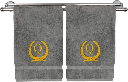 Vista 119 de Toalla de mano con monograma, regalo personalizado, 16 x 30 pulgadas, letra blanca bordada con diseño de corona en toalla negra, extra absorbente