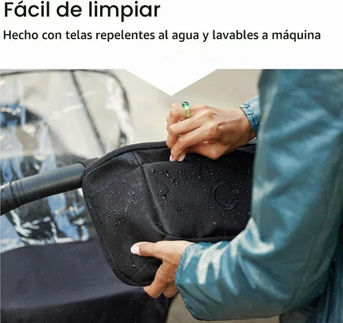 Vista 3 de Bolsa organizadora para cochecito Bugaboo Bolsa de pañales compacta - Negro Soporte aislado para botellas, múltiples bolsillos, tela reciclada