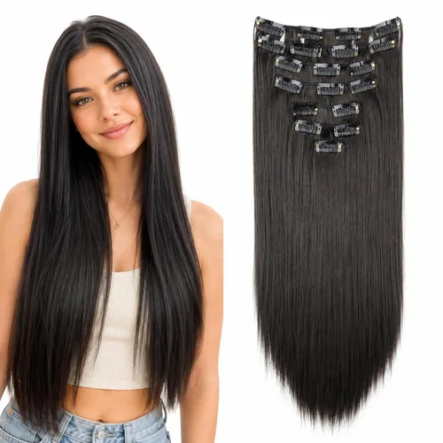 Vista 12 de Prettyshop - Juego de 8 extensiones de pelo con clip, de 24 pulgadas, tamaño XXL, onduladas, rizadas o lacias, resistentes al calor Colores borgoña