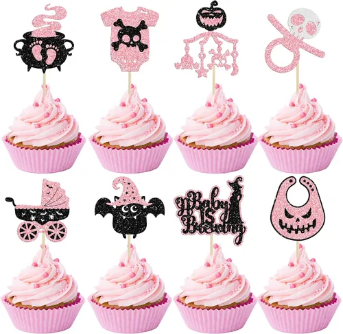Vista 18 de Gyufise 1 pieza de decoración de pastel de cumpleaños con purpurina montada de terror clásico de Halloween para temática de terror sangriento