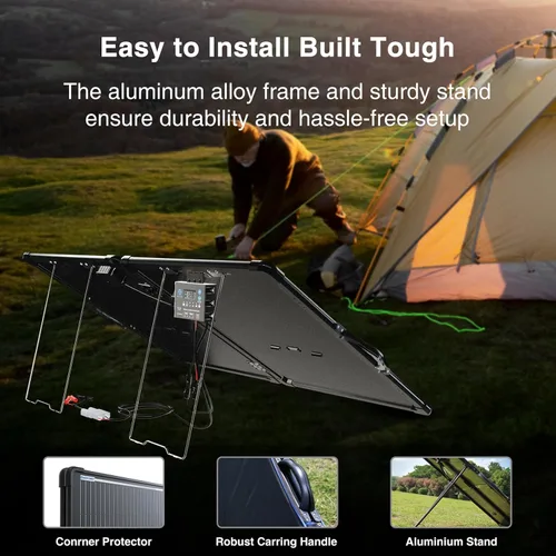 Vista 8 de ACOPOWER Kit de panel solar portátil mono ligero de 200 W, maleta solar de 200 vatios, controlador de carga LCD impermeable de 20 A 12 V