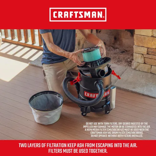 Vista 6 de CRAFTSMAN CMXEVBE17050 - Aspiradora para cenizas y parrilla (5 galones, 7.8 amperios) Portable Dry Only Shop Vacuum with Drum Filter, Cartridge