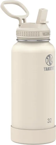 Vista 32 de Takeya Actives - Botella de agua con tapa con popote, duradera y de fácil cuidado, con aislamiento de acero inoxidable, tapa sin BPA con asa