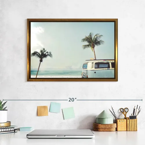 Vista 7 de ElephantStock - Retro Surf Van Wall Art - Horizontal Floating Framed Canvas - Living Room Wall Decor - Photography Beach Framed Canvas Art - Blue