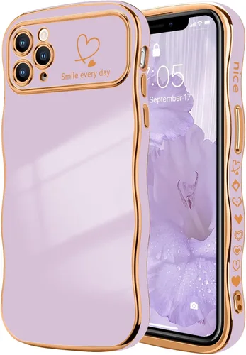 Vista 15 de LCHULLE Funda para iPhone 12 Pro para mujeres y niñas, lindo marco ondulado con forma rizada con patrón de corazón de amor, cubierta de protección