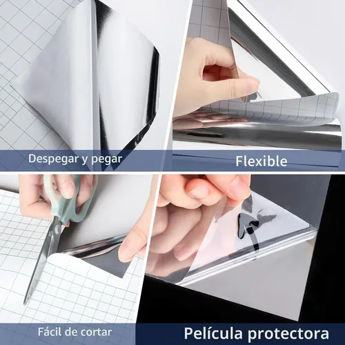 Vista 6 de WESTICK Adhesivos de espejo para paredes, papel de espejo autoadhesivo, película de espejo para despegar y pegar, película de espejo flexible 1